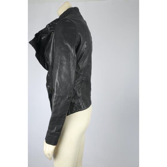ALLSAINTS Black Leather Motorcycle Moto Biker Jacket Zip Style Women’s Size 4 - Picture 6 of 10